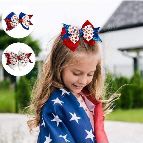 Americana ๐บ๐ธ Glitter Hair Bows Set of 3 - Picture 1 of 7